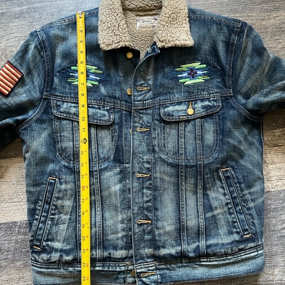 Ralph Lauren Blue Denim Aztec Print MENS Jacket with Sherpa Collar - Picture 8 of 8
